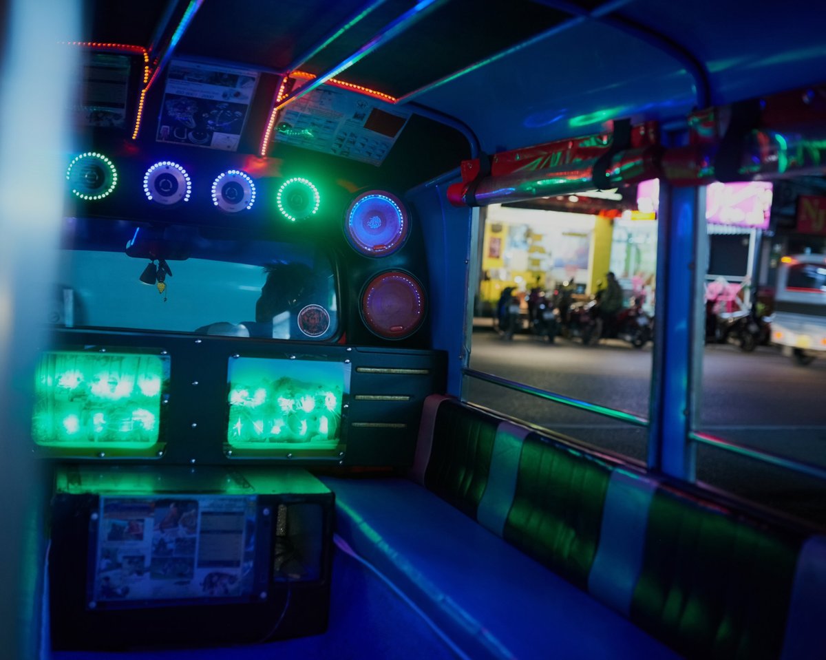 Luxury party bus interior at night in Las Vegas